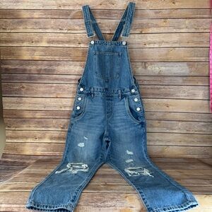 Blank NYC Blue Denim Overalls with Distressed Details